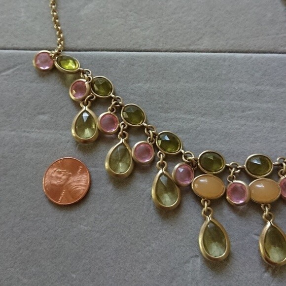 Talbots Multi Color Lucite Bezel Stones Goldtone Necklace - Picture 3 of 8